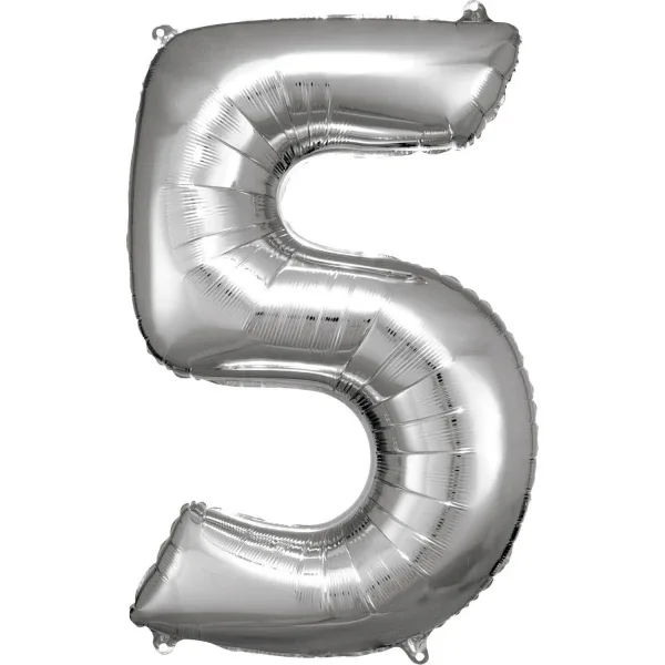 Amscan® Foil Balloon Large Numbe 5 (86 cm) Silver - Image 2