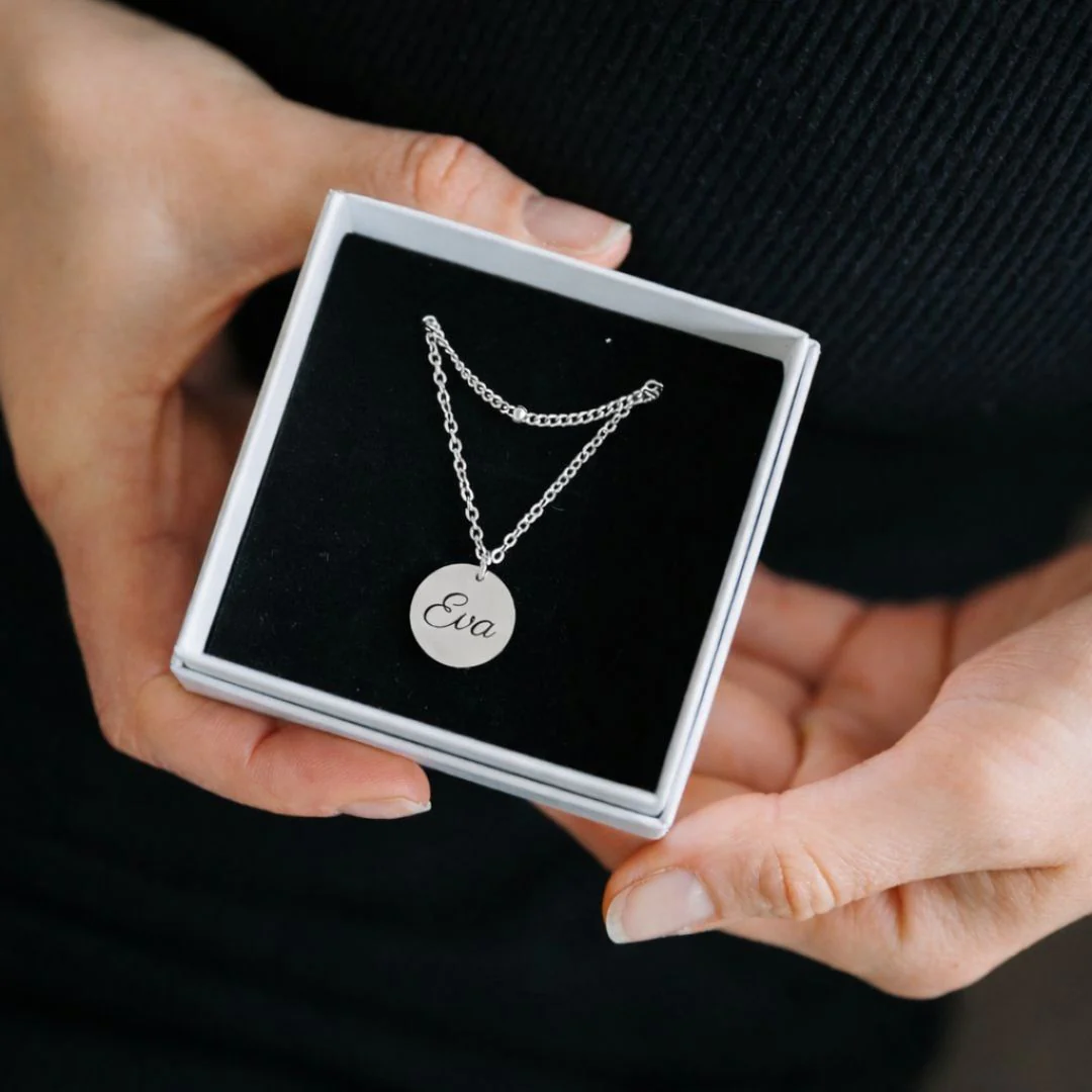 Atelya™ Personalized Circle Pendant Necklace Silver - Image 10