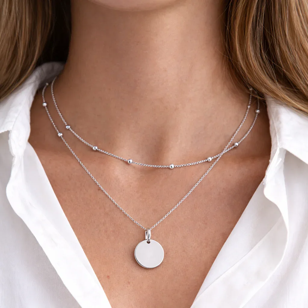 Atelya™ Personalized Circle Pendant Necklace Silver - Image 3