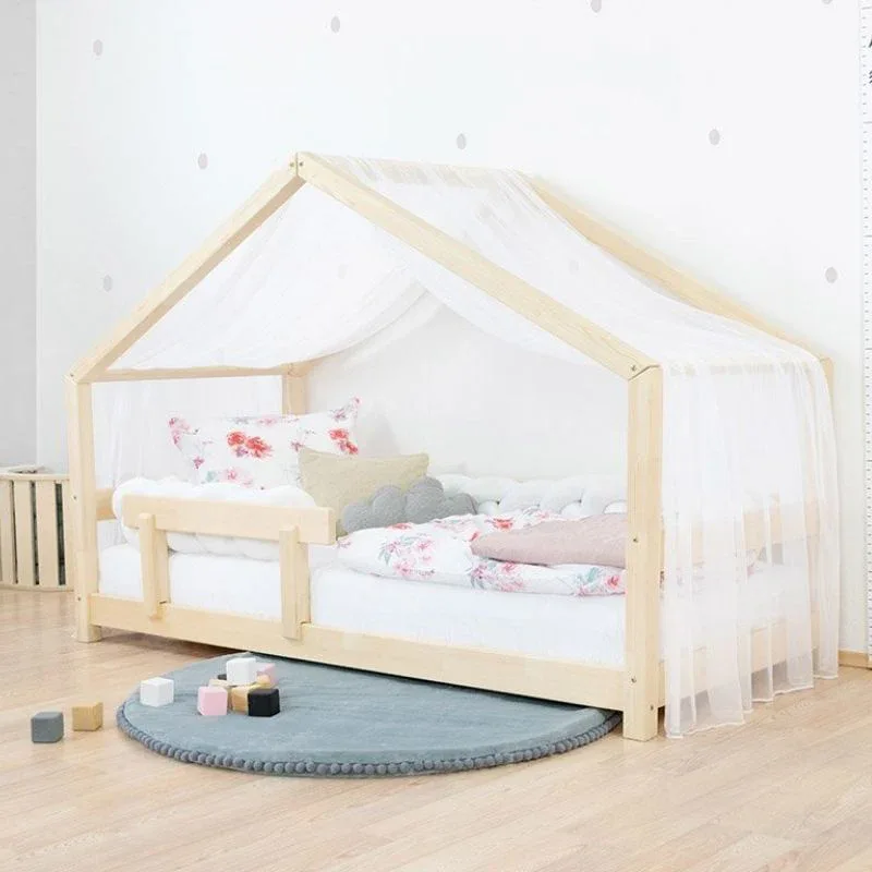 Benlemi® Children's House Bed LUCKY with Bed Guard 120x190 Dark Grey - Image 3