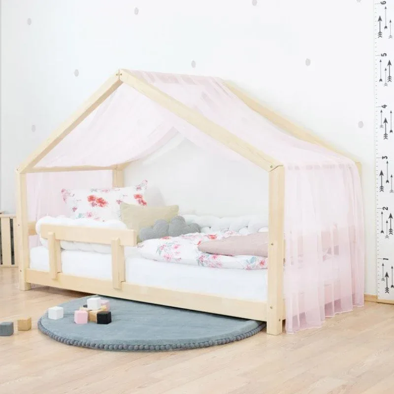 Benlemi® Children's House Bed LUCKY with Bed Guard 120x190 Dark Grey - Image 5