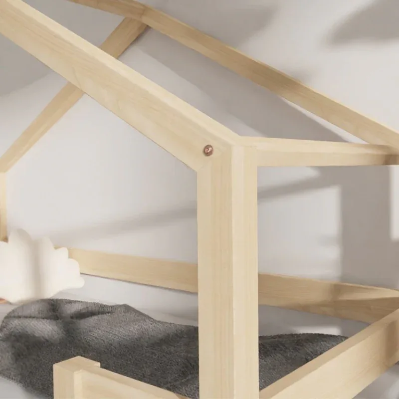 Benlemi® Children's House Bed LUCKY with Bed Guard 120x190 Natural - Image 2