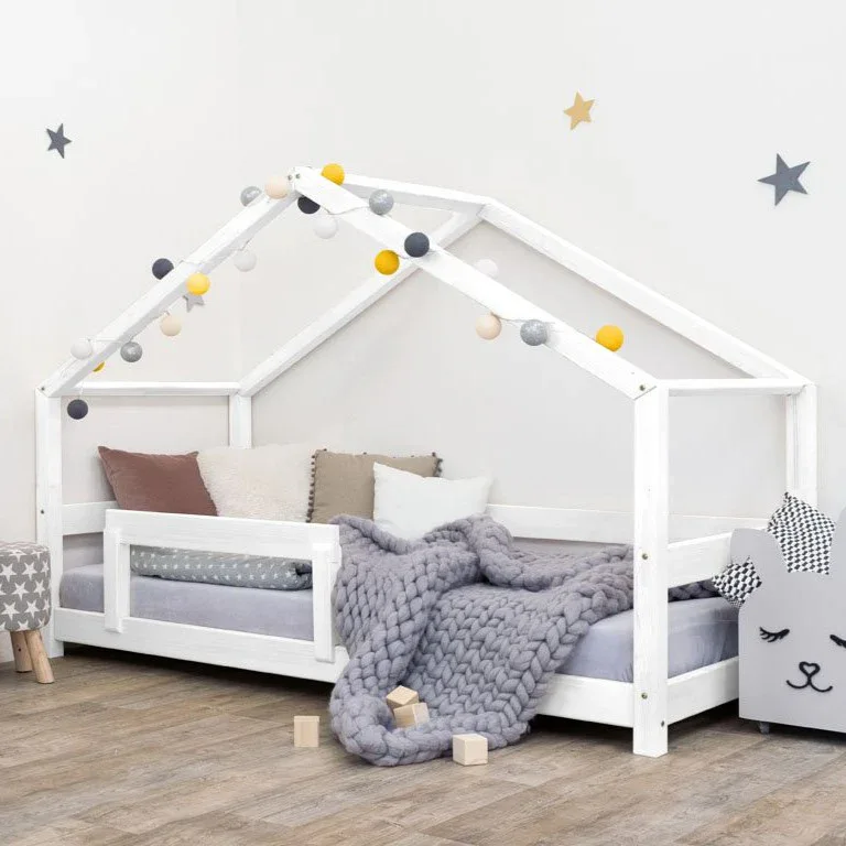 Benlemi® Children's House Bed LUCKY with Bed Guard 180x90 White
