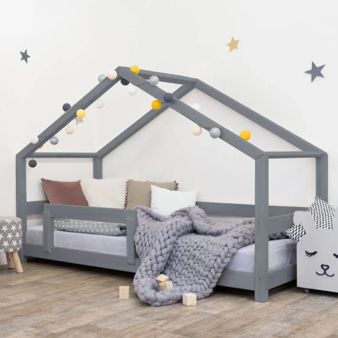 Benlemi® Children's House Bed LUCKY with Firm Bed Guard 190x90 Grey