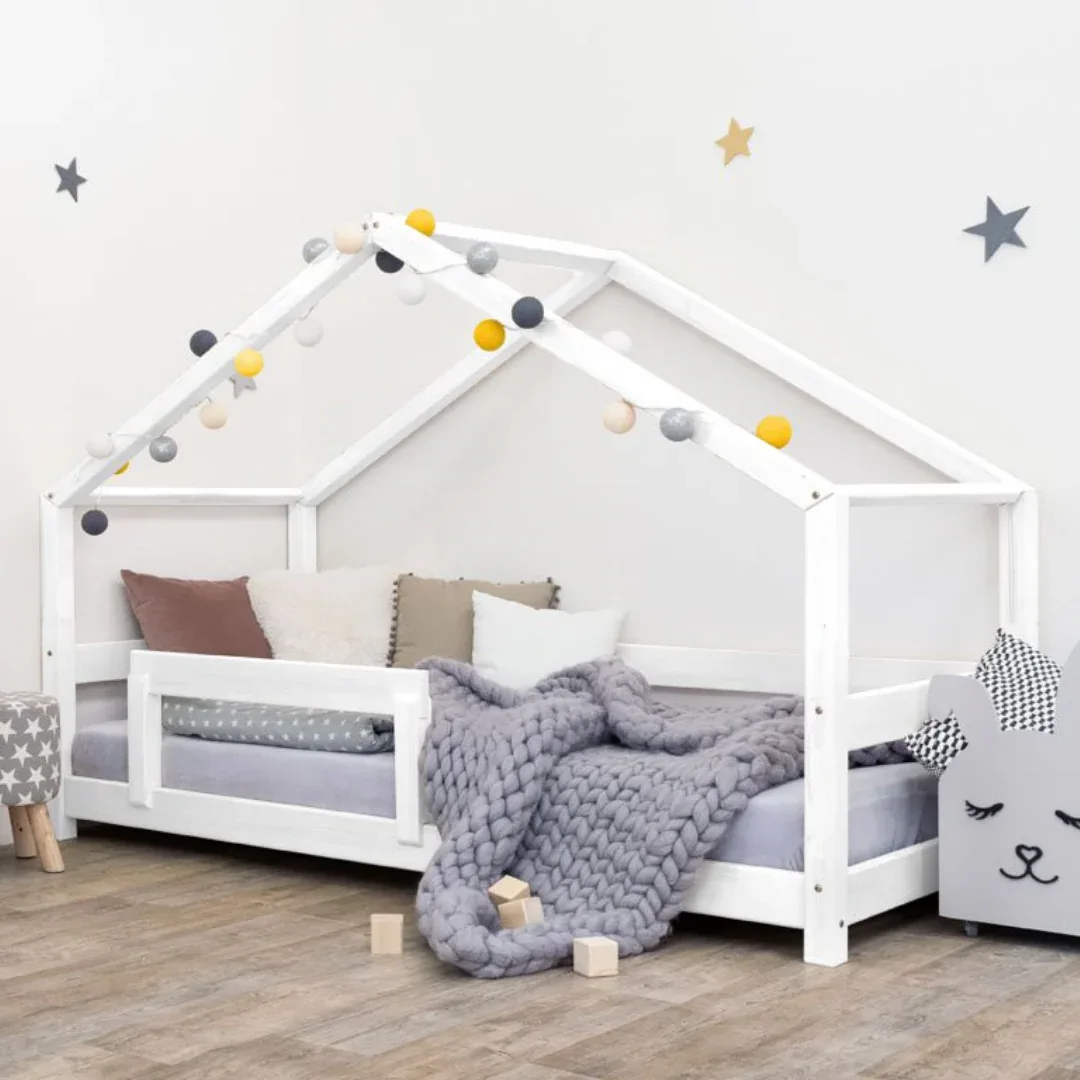 Benlemi® Children's House Bed LUCKY with Firm Bed Guard 90x190 White