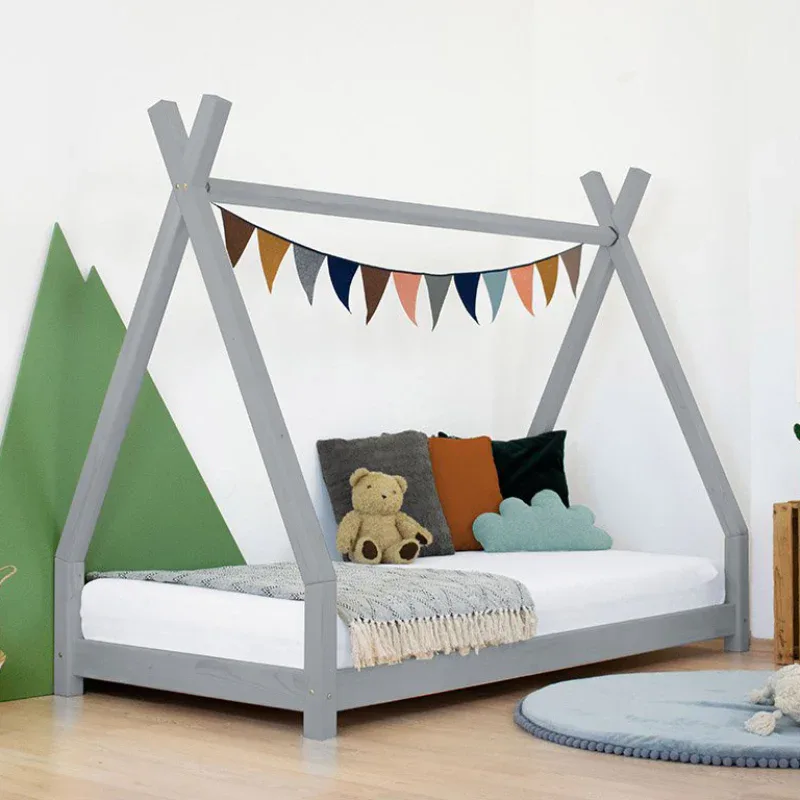 Benlemi® Children's house bed NAKANA 200x90 Grey - Image 2
