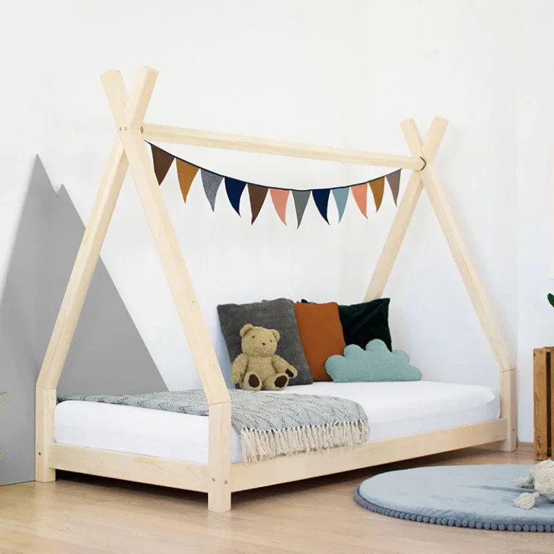 Benlemi® Children's house bed NAKANA 200x90 Natural - Image 2