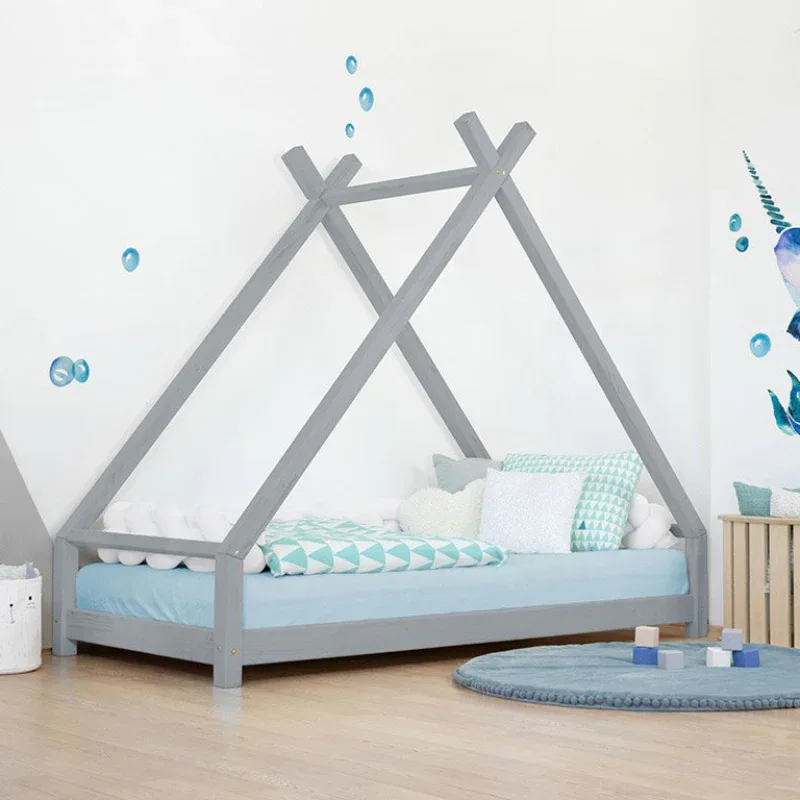 Benlemi® Children's house bed TAHUKA 200x90 Grey - Image 2
