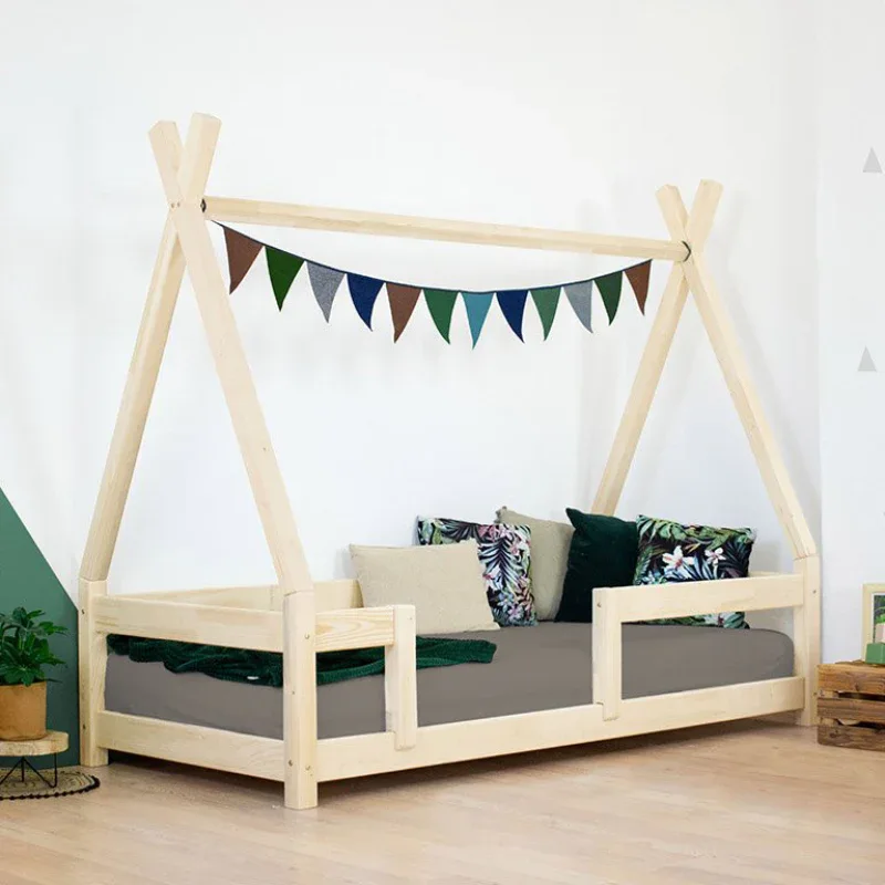 Benlemi® Children's house bed  with firm bed guard NAKANA 200x90 Natural - Image 2