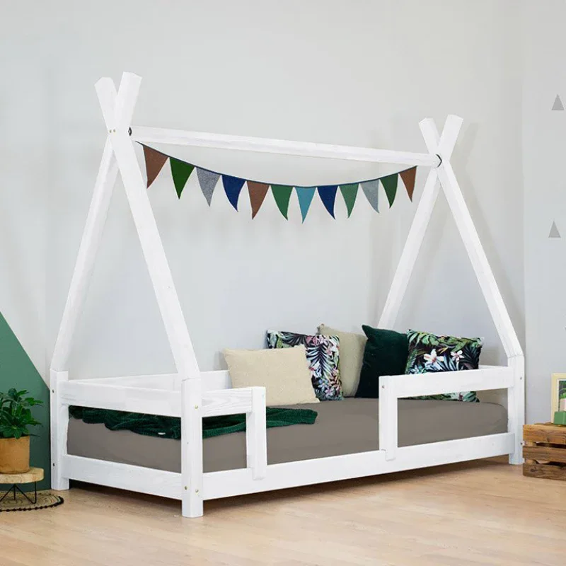 Benlemi® Children's house bed  with firm bed guard NAKANA 200x90 White - Image 2