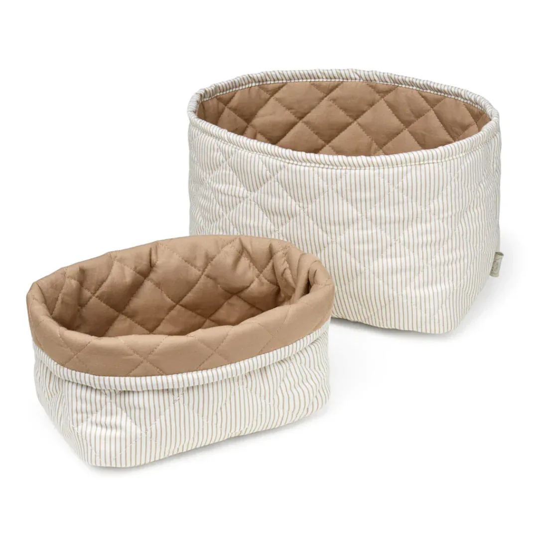 CamCam® Quilted Storage Baskets Classic Stripes Camel/ Camel - Image 2