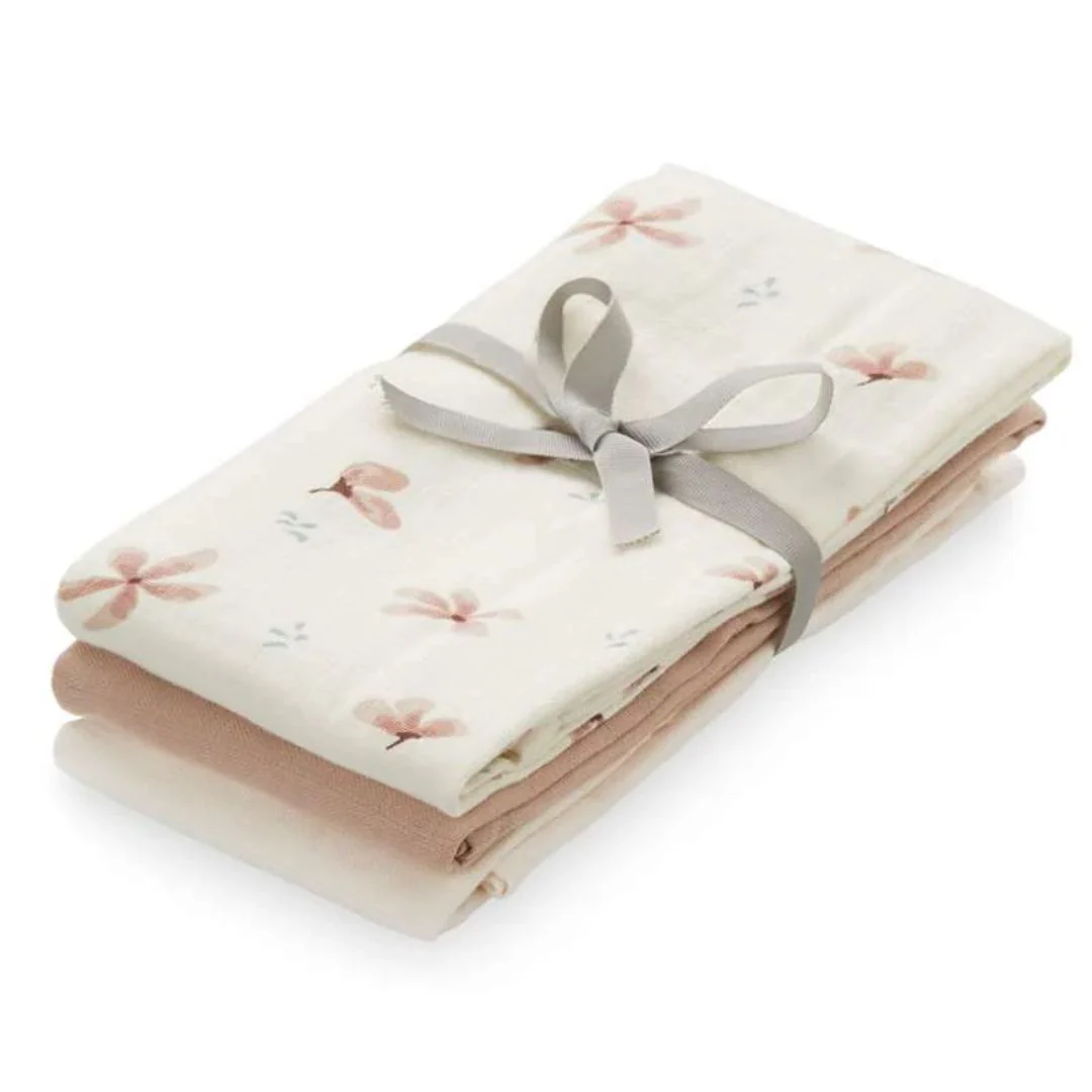 CamCam® Tetra pleničke GOTS Mix Windflower Creme & Dusty Rose & Powder 3 kosi 70x70