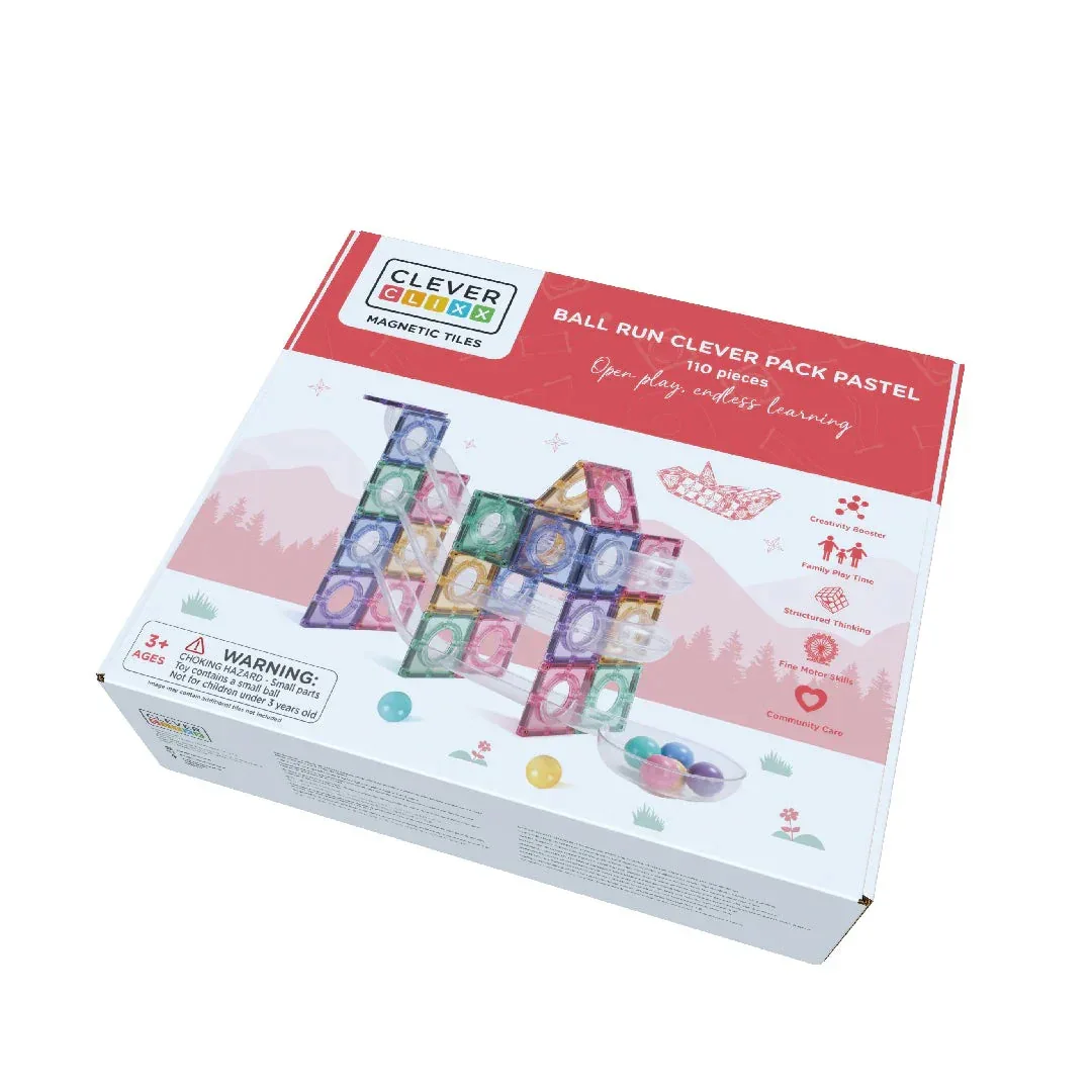 Cleverclixx® Magnetic tiles Ball Run Clever Pack Pastel 110 pcs - Image 8
