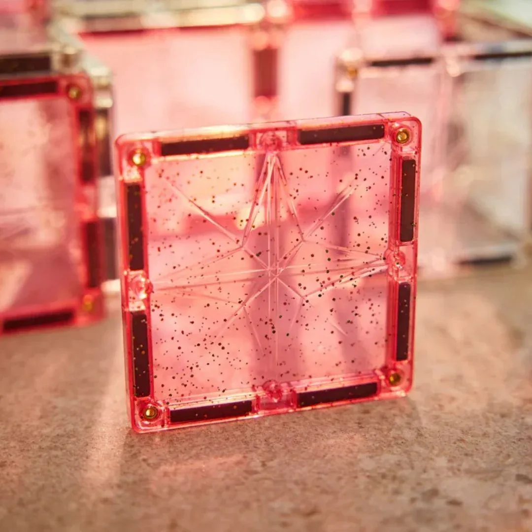 Cleverclixx® Magnetic tiles Glitter Tiles Pack Transparent Pink 16 pcs - Image 12