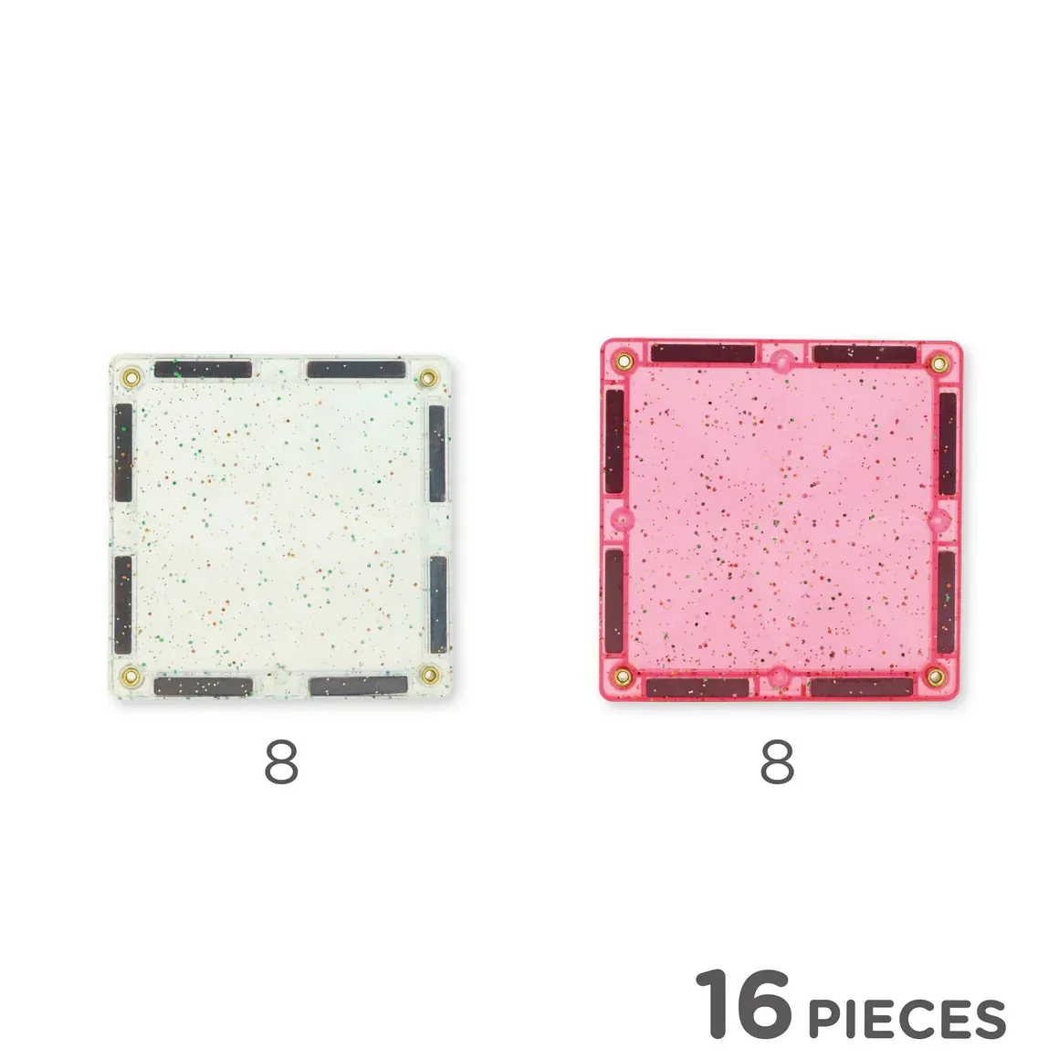 Cleverclixx® Magnetic tiles Glitter Tiles Pack Transparent Pink 16 pcs - Image 5