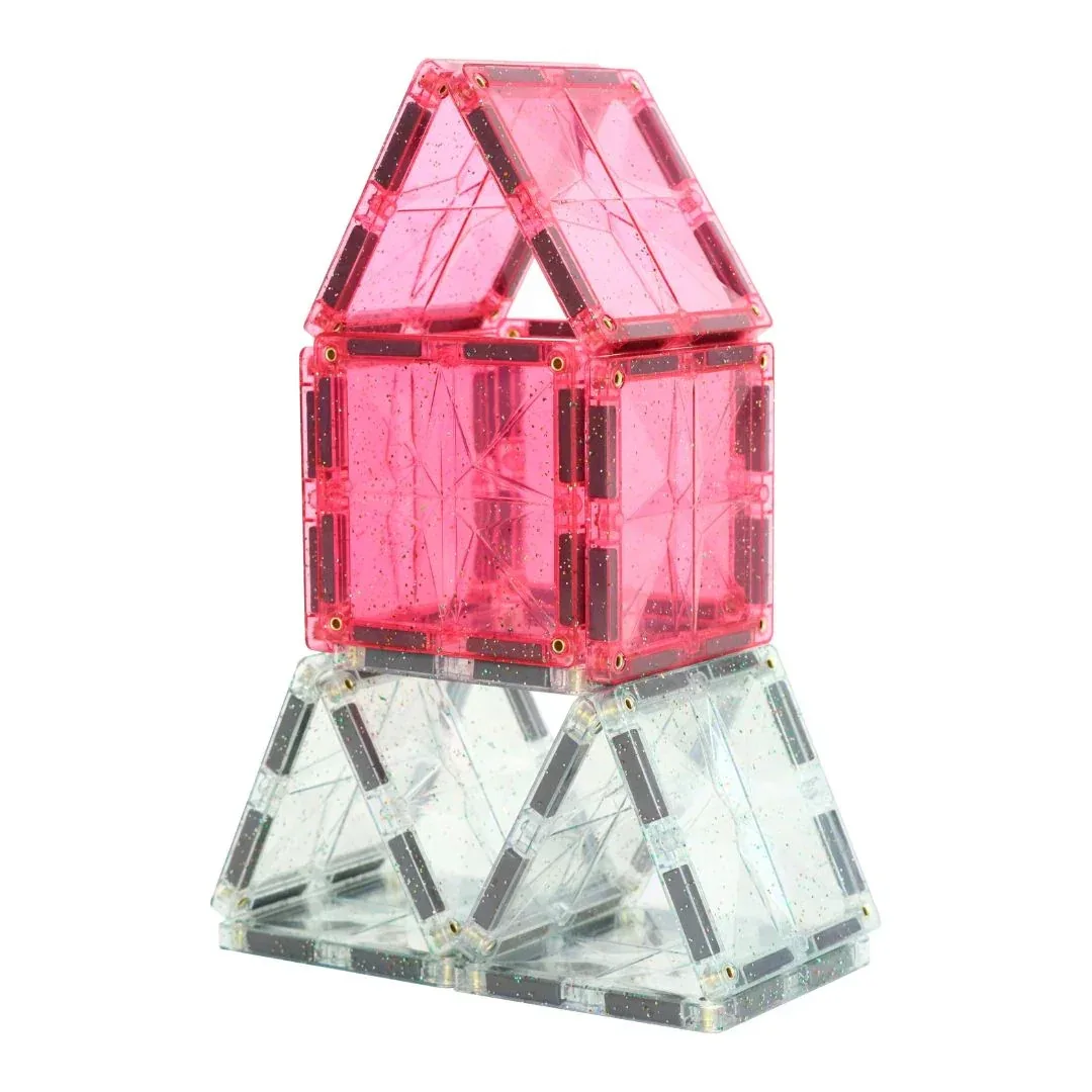 Cleverclixx® Magnetic tiles Glitter Tiles Pack Transparent Pink 16 pcs - Image 6
