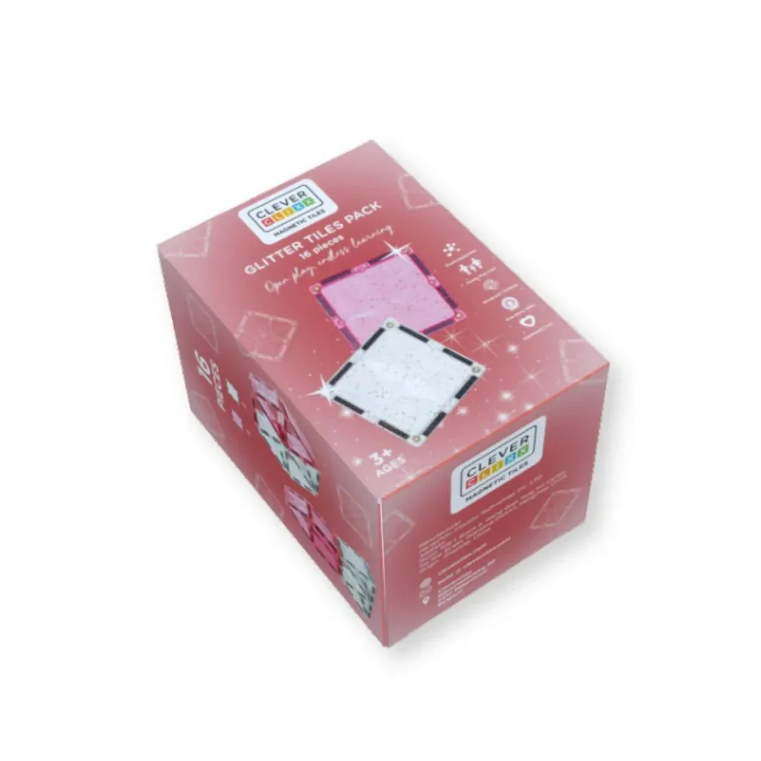 Cleverclixx® Magnetic tiles Glitter Tiles Pack Transparent Pink 16 pcs - Image 7