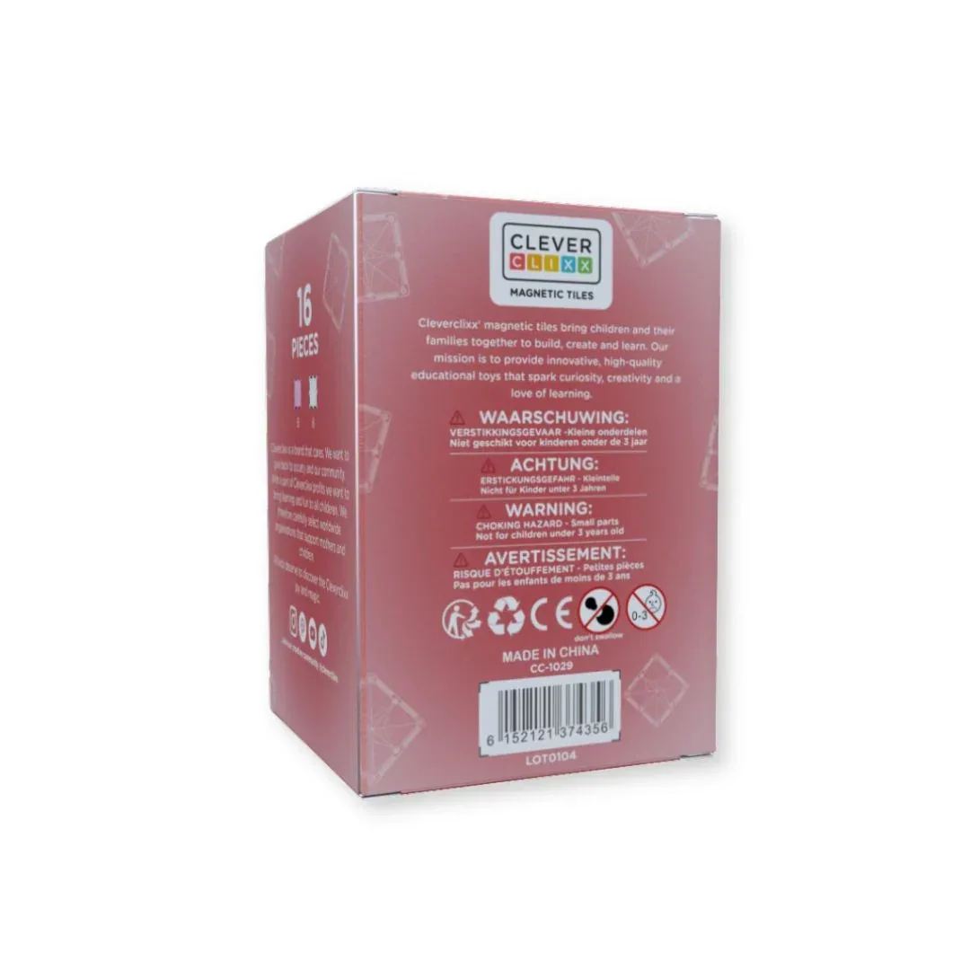 Cleverclixx® Magnetic tiles Glitter Tiles Pack Transparent Pink 16 pcs - Image 8