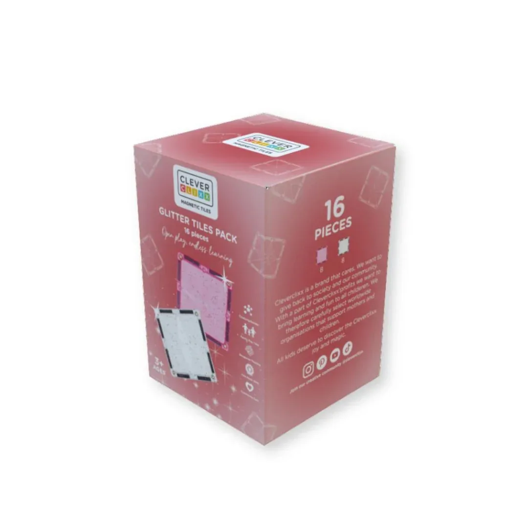 Cleverclixx® Magnetic tiles Glitter Tiles Pack Transparent Pink 16 pcs - Image 9