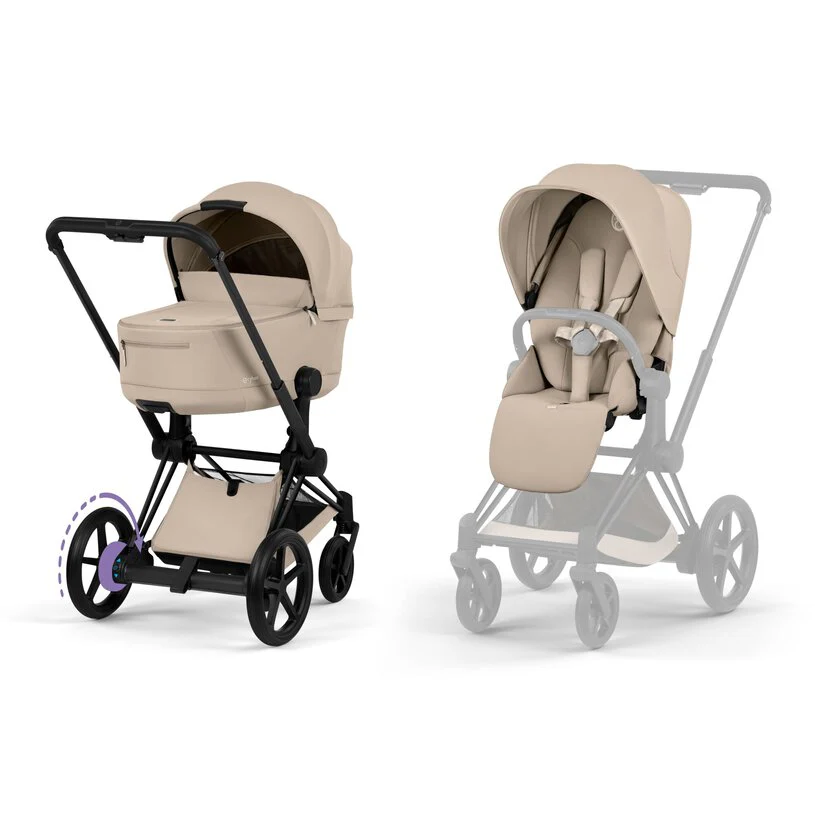 Cybex Platinum® e-Priam™ 2-in-1 Stroller with Foldable Carry Cot Comfort Cozy Beige | Matt Black