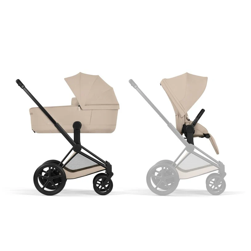 Cybex Platinum® e-Priam™ 2-in-1 Stroller with Foldable Carry Cot Comfort Cozy Beige | Matt Black - Image 2