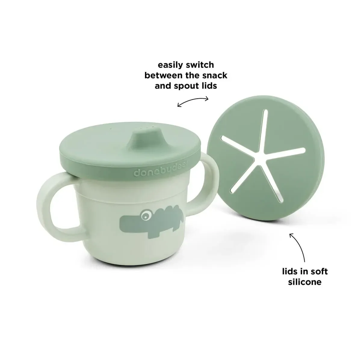 Done by Deer® 3-in-1 spout/snack cup Foodie Croco Green 215ml - Image 3