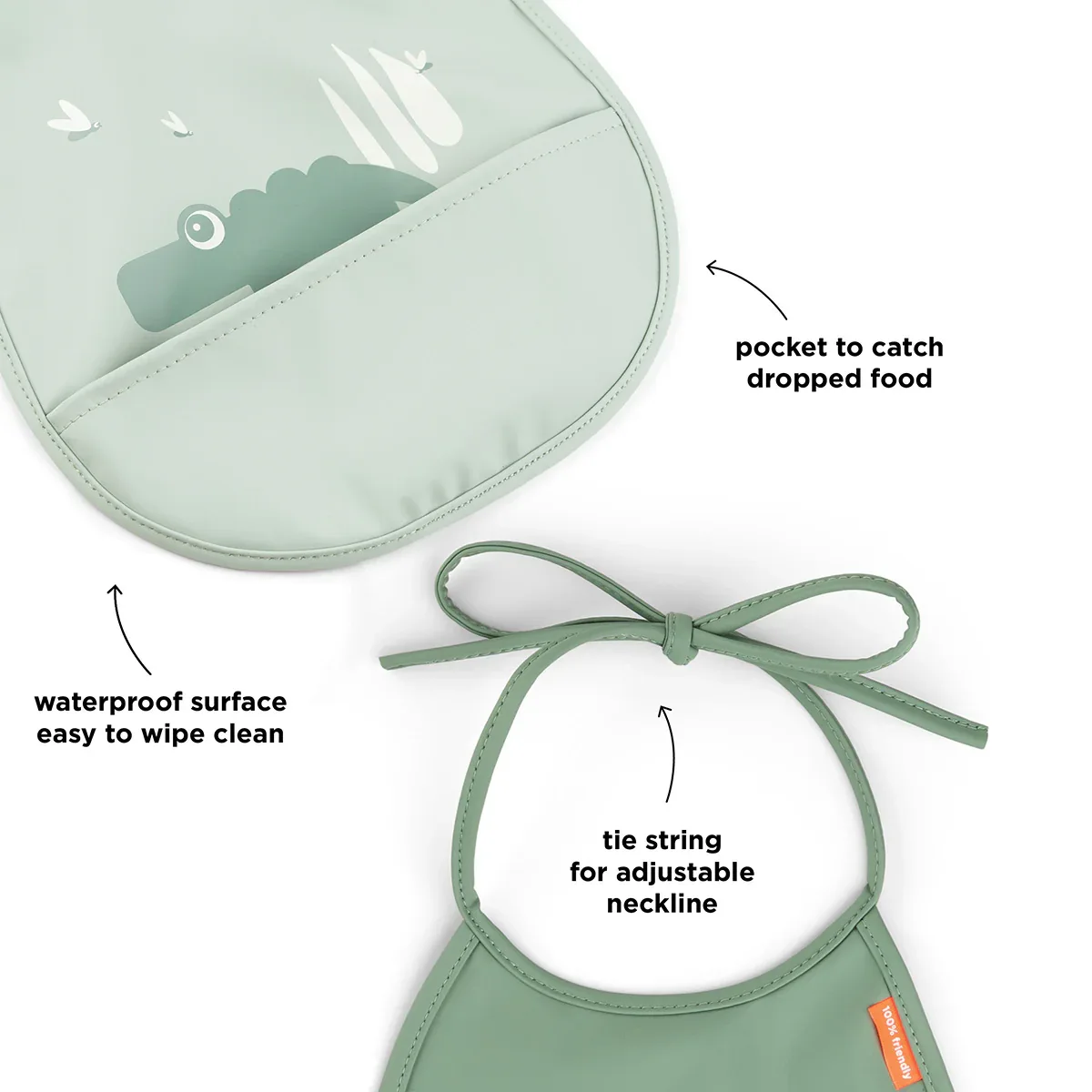 Done by Deer® Bib 2-pack Tiny pocket Croco Green - Image 3