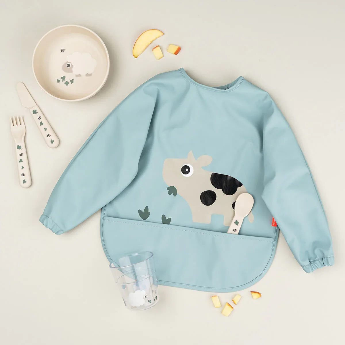 Done by Deer® Bib with sleeves Tiny Farm Blue - Image 4