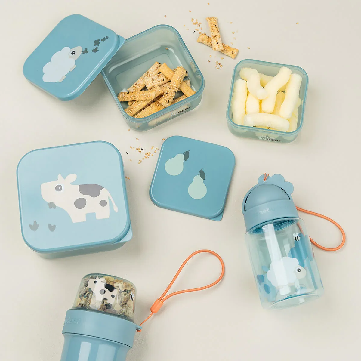 Done by Deer® Bottle with straw Tiny farm Blue 280 ml - Image 4