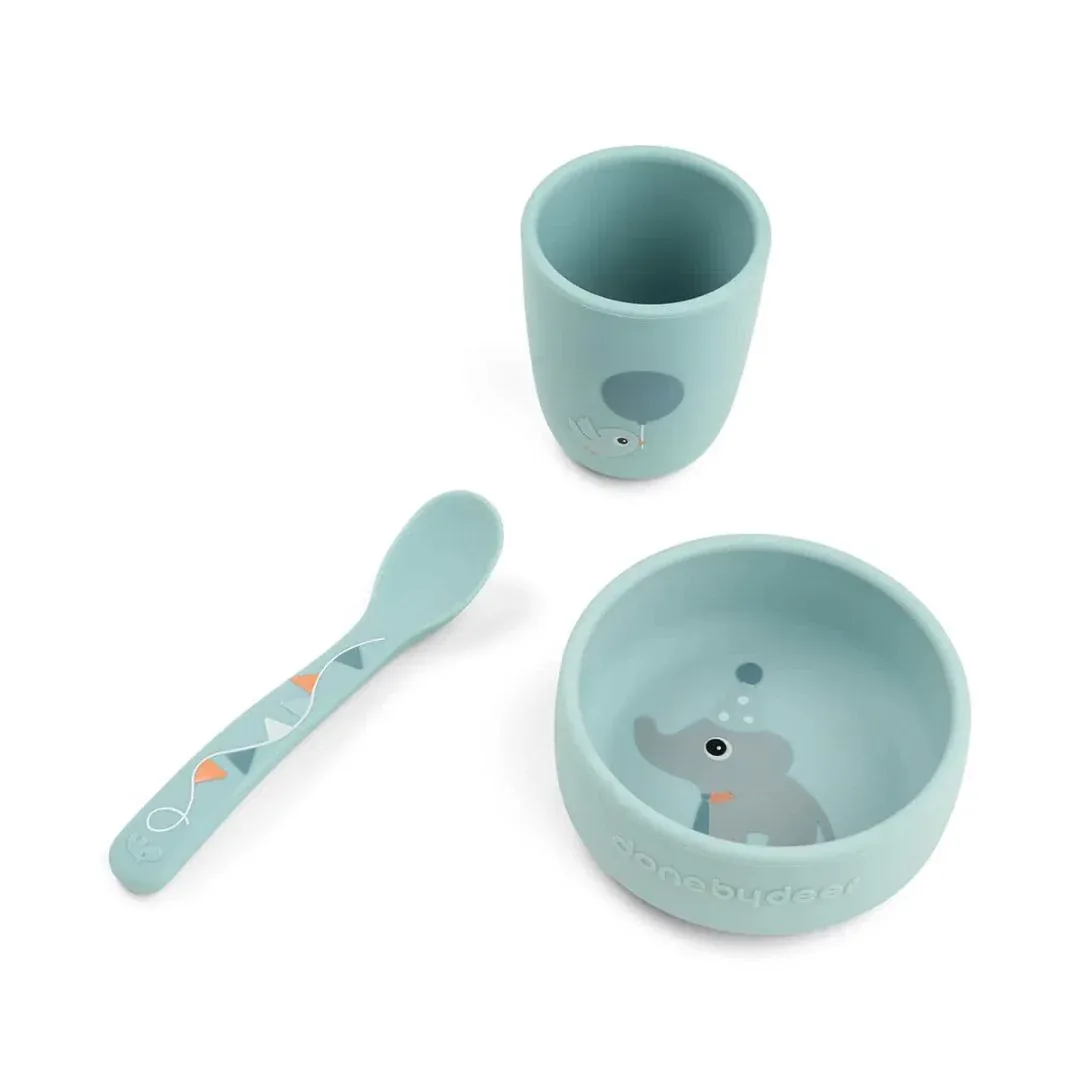 Done by Deer® Prvi jedilni set Stick&Stay Celebration Blue