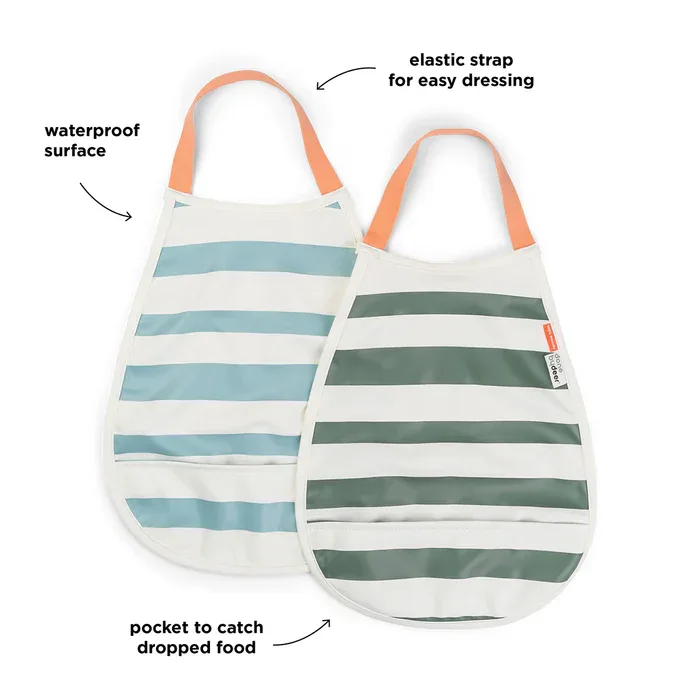 Done by Deer® Pull-over bib 2-pack Stripes Blue/Green - Image 2