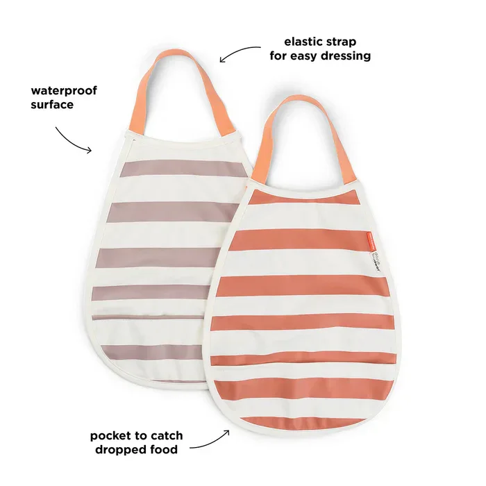 Done by Deer® Pull-over bib 2-pack Stripes Papaya/Powder - Image 2