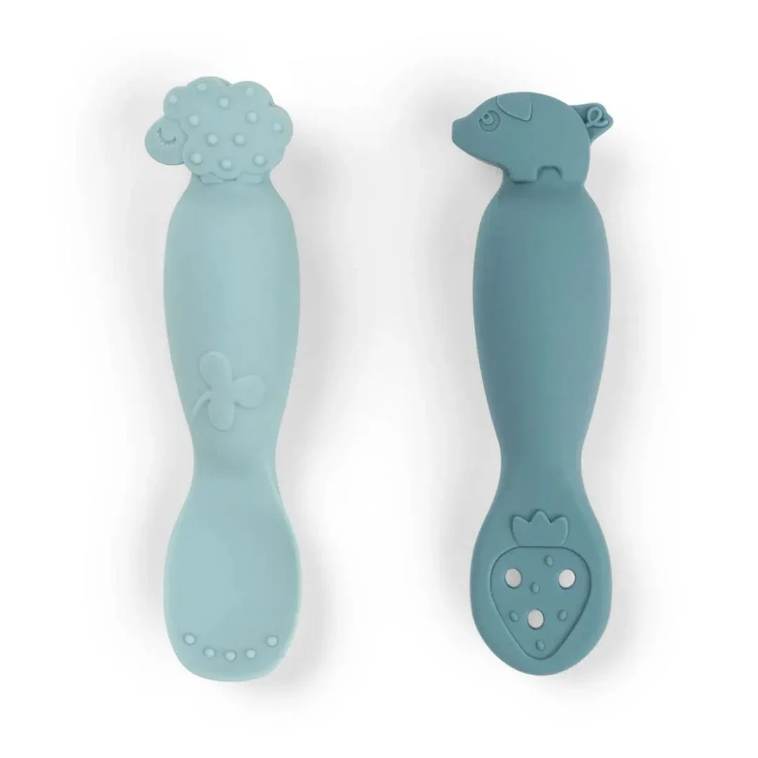 Done by Deer® Set 2 silikonskih žličk Tiny Farm Blue