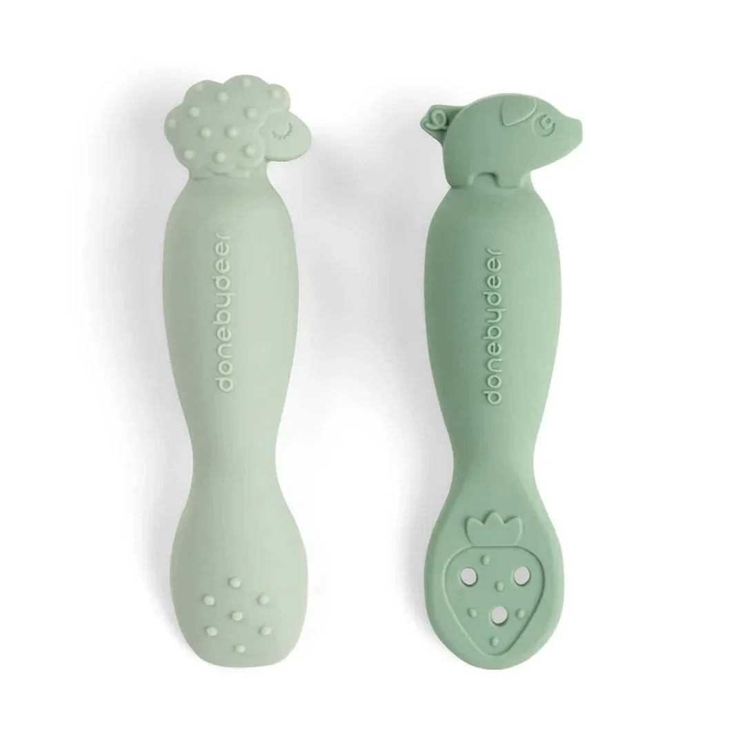 Done by Deer® Set 2 silikonskih žličk Tiny Farm Green - Image 2
