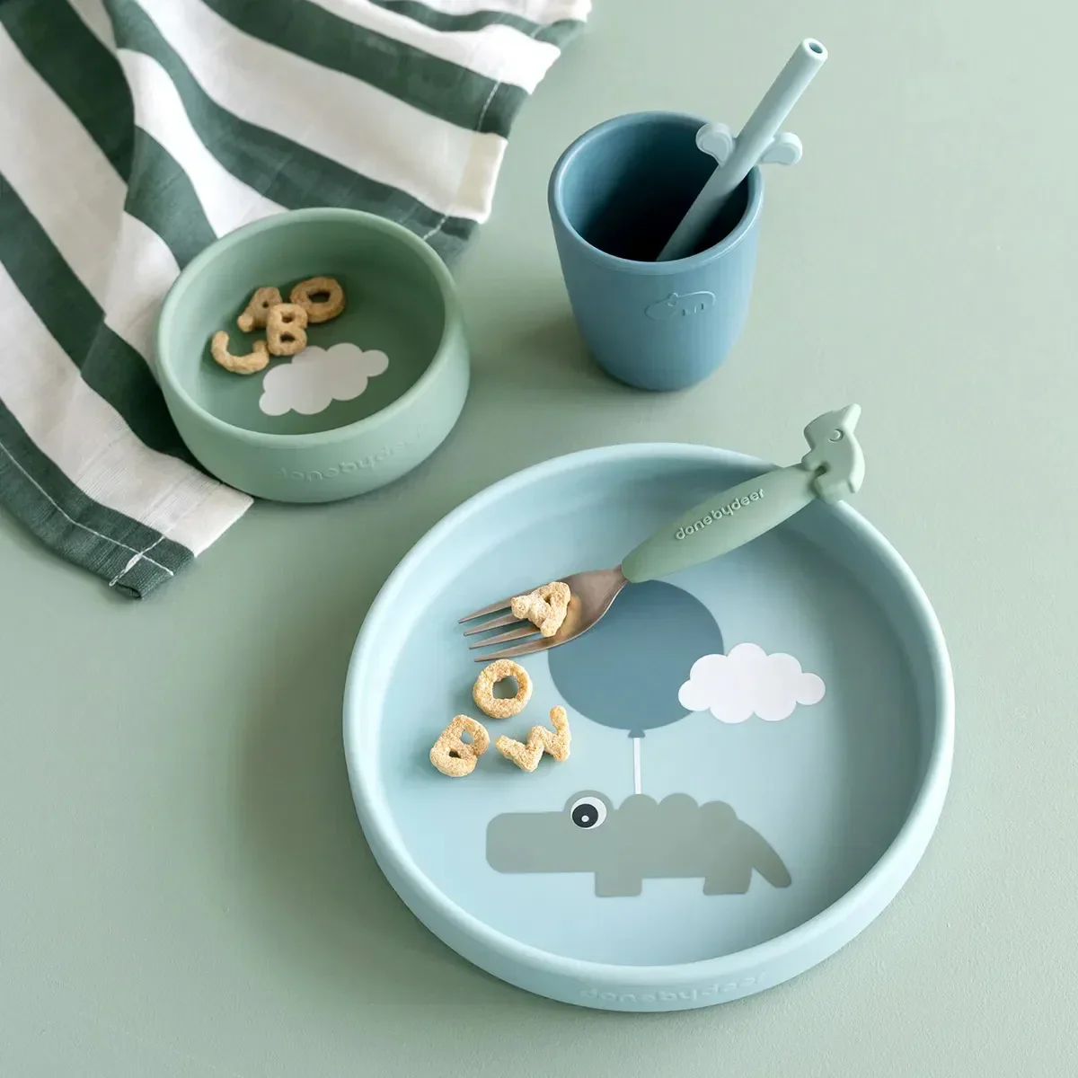 Done by Deer® Silicone Feeding Set Happy Clouds Blue - Image 4
