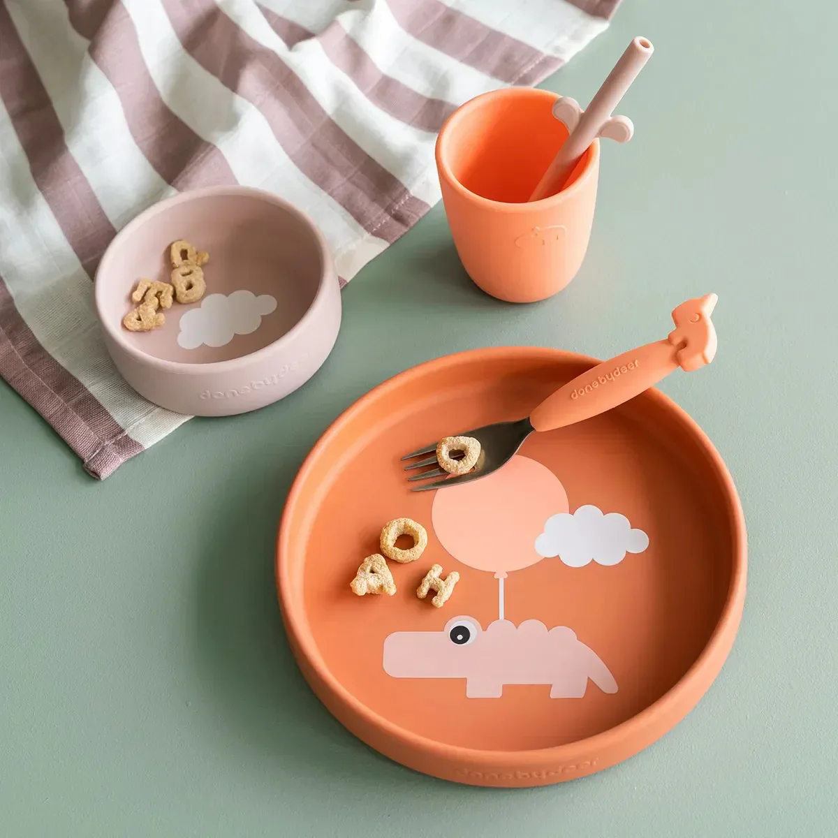 Done by Deer® Silicone Feeding Set Happy Clouds Papaya - Image 4