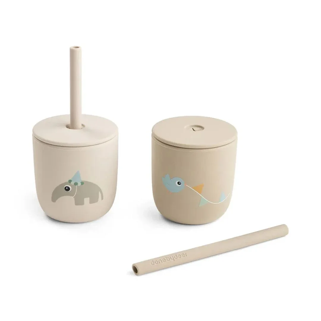Done by Deer® Silicone Straw Cup Set Celebration Sand 2-pack - Image 2