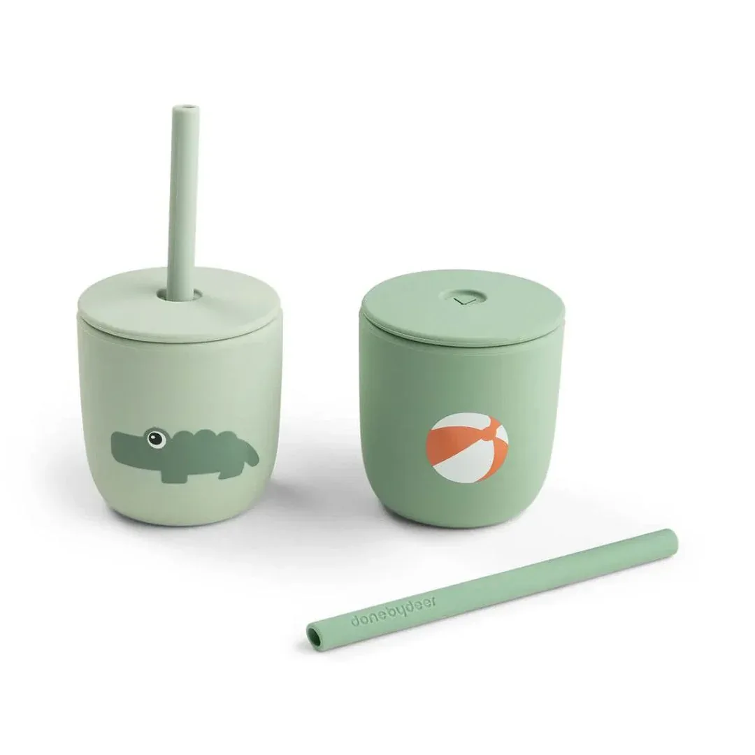 Done by Deer® Silicone Straw Cup Set Playground Green 2-pack - Image 2