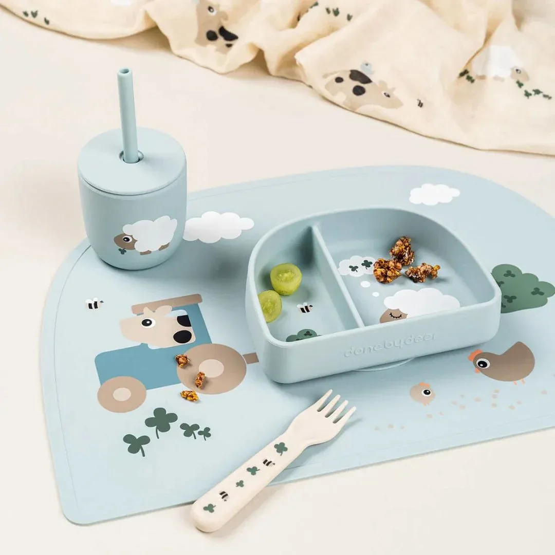 Done by Deer® Silicone Straw Cup Set Tiny Farm Blue 2-pack - Image 4