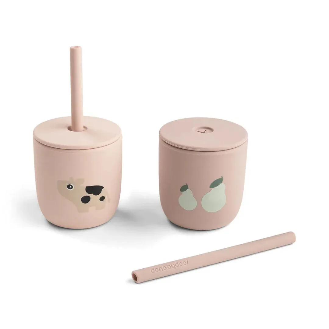 Done by Deer® Silicone Straw Cup Set Tiny Farm Powder 2-pack - Image 2