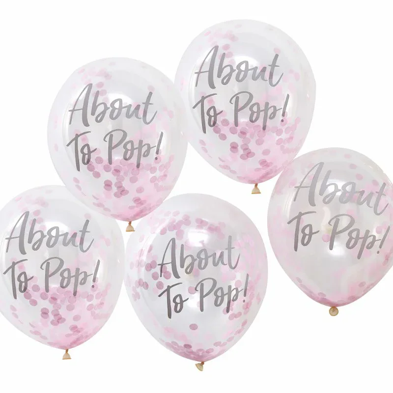 Ginger Ray® About To Pop! Printed Pink Confetti Balloons Oh Baby! - Image 2
