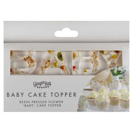 Ginger Ray® aby Shower Cake Topper BABY Pressed Flower - Image 3