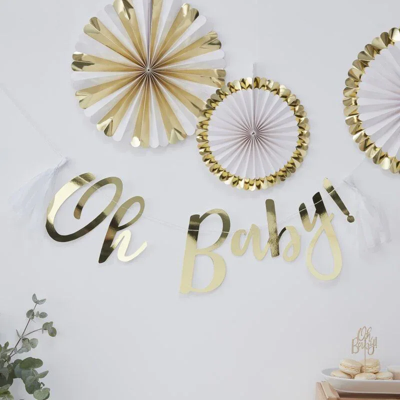 Ginger Ray® Baby Shower Bunting Gold Oh Baby!