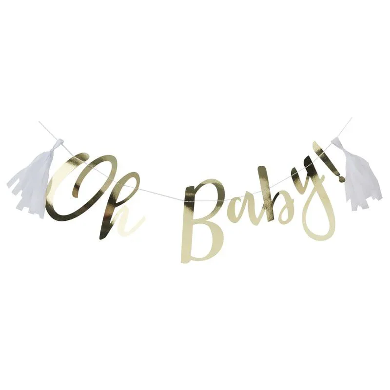 Ginger Ray® Baby Shower Bunting Gold Oh Baby! - Image 2