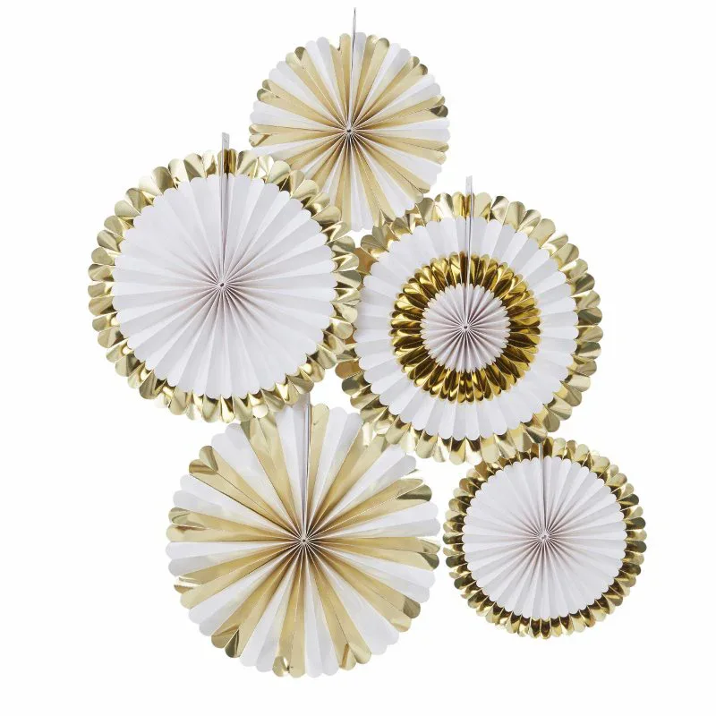 Ginger Ray® Gold Foiled Fan Decorations Oh Baby! - Image 2