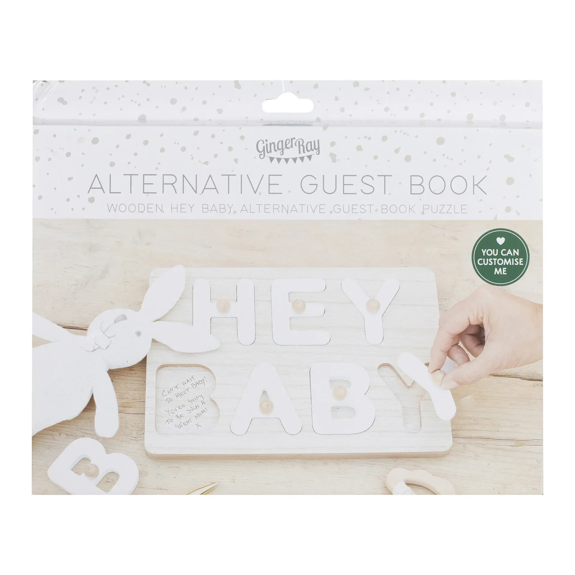 Ginger Ray® Hey Baby Wooden Puzzle Baby Shower Guest Book - Image 2