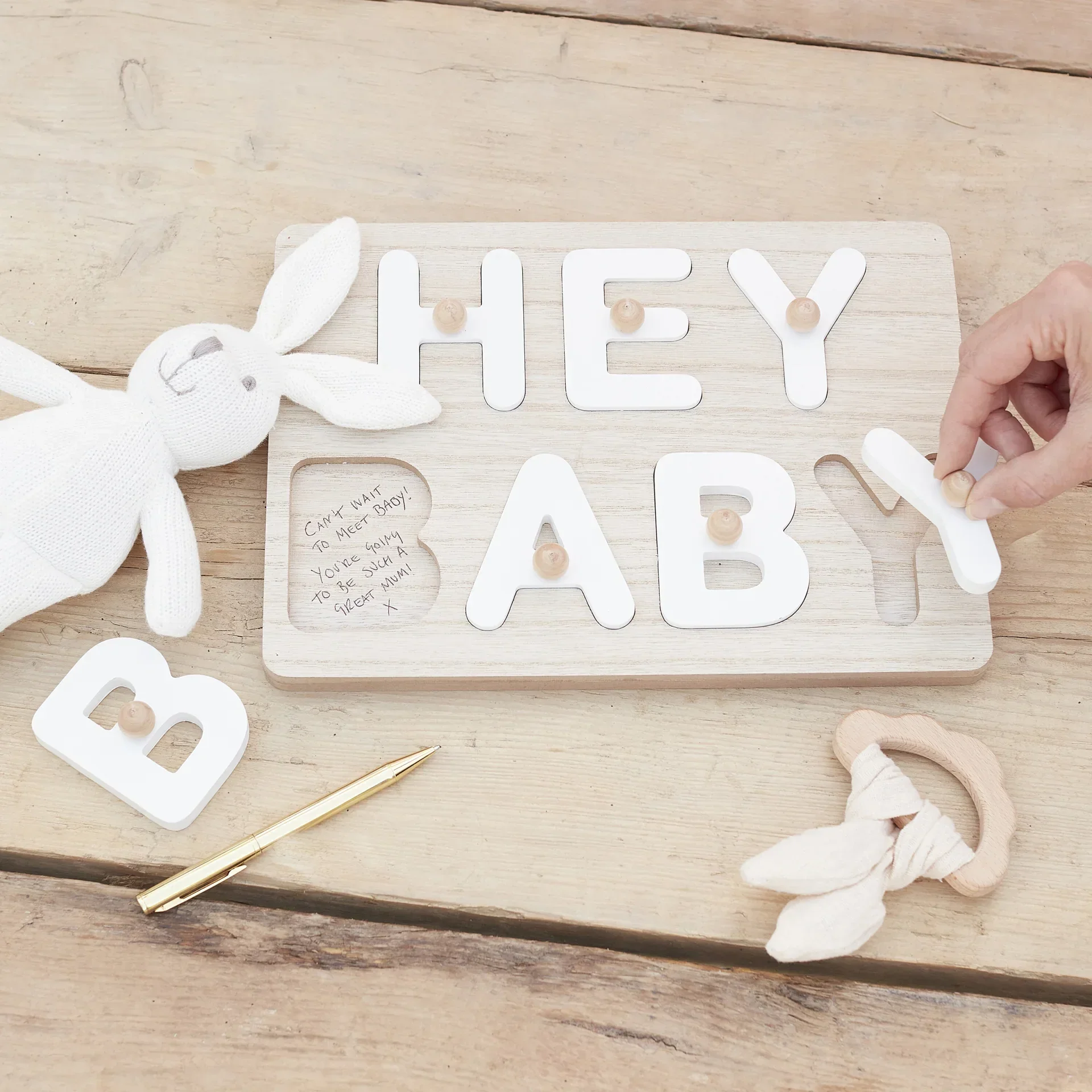 Ginger Ray® Hey Baby Wooden Puzzle Baby Shower Guest Book - Image 3