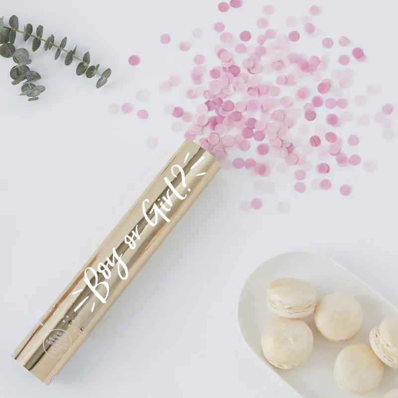 Ginger Ray® Large Gold Foiled Pink Gender Reveal Compressed Air Cannon Shooter