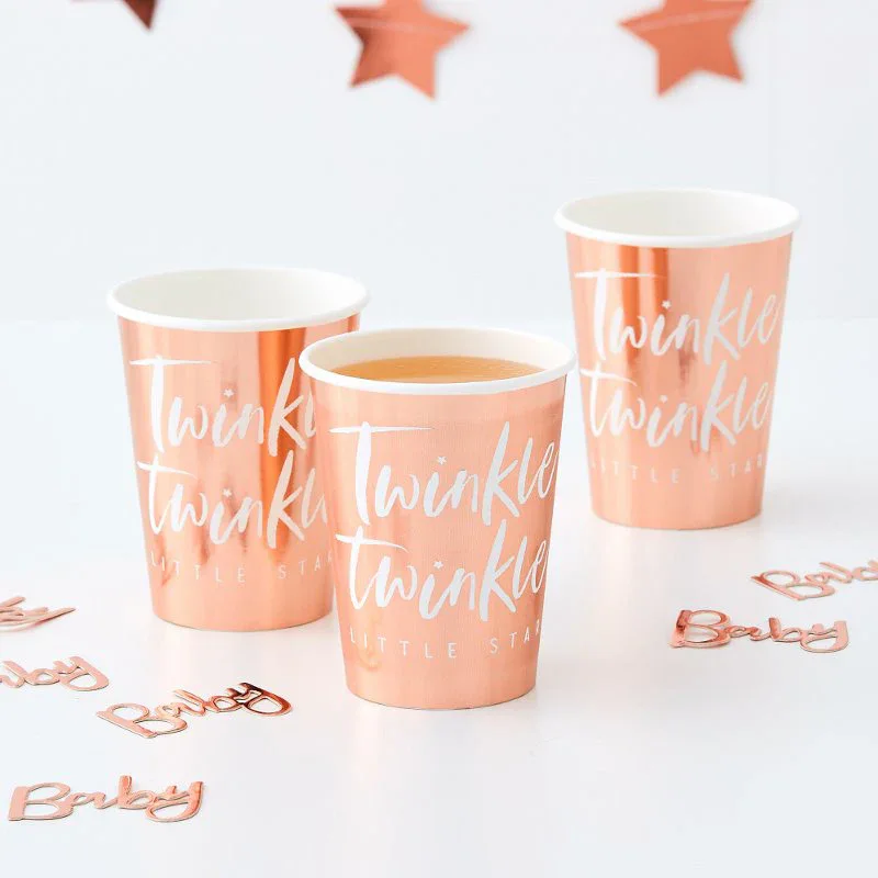 Ginger Ray® Rose Gold Foiled Paper Cups Twinkle Twinkle