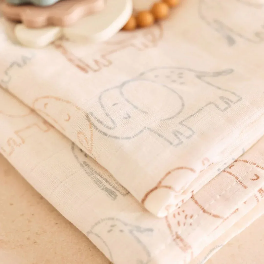 Jollein® Set of 2 Muslin Swaddles Elephant Tales 115x115cm - Image 4